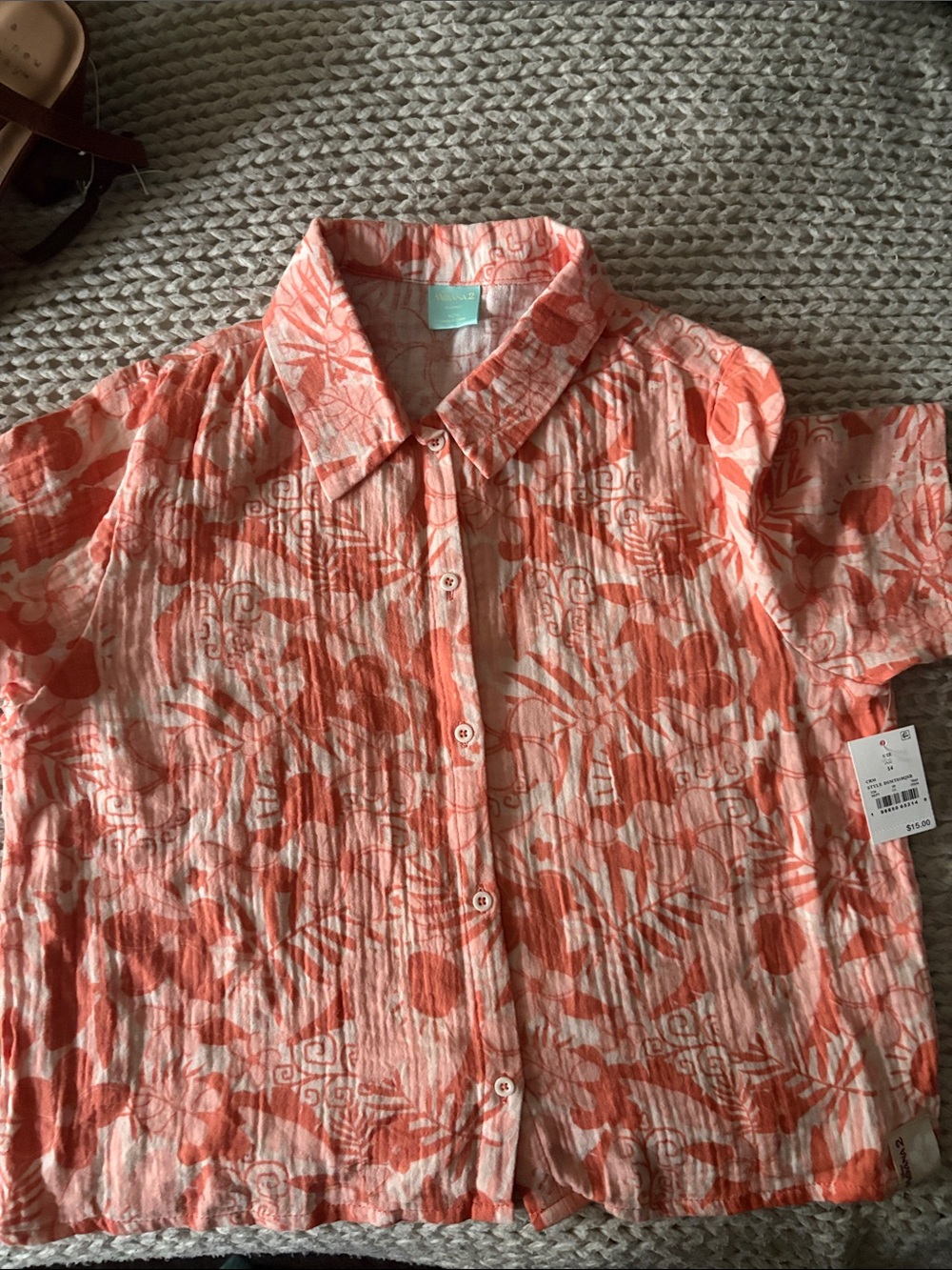 Disney Moana Coral and White Printed Button-Up